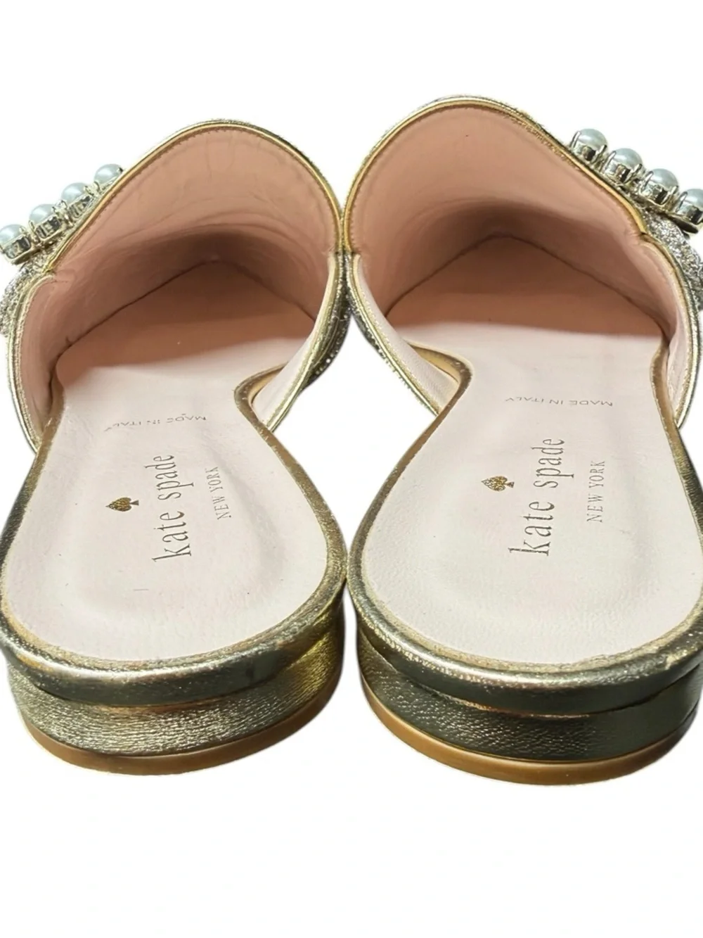 Kate Spade, Broadway, Gold Slip-Ons Pearl Buckle - Picture 5 of 8